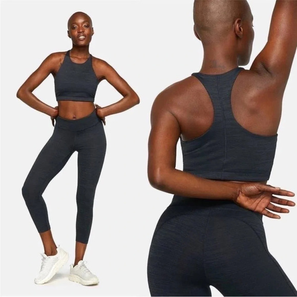 OUTDOOR VOICES Move Free Padded Microstripe High Neck Sports Bra - Picture 1 of 8